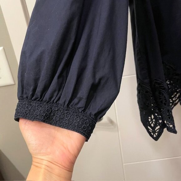 Chico's Lace Trim Blouse Top Size XL (16) Navy Blue - Picture 9 of 16